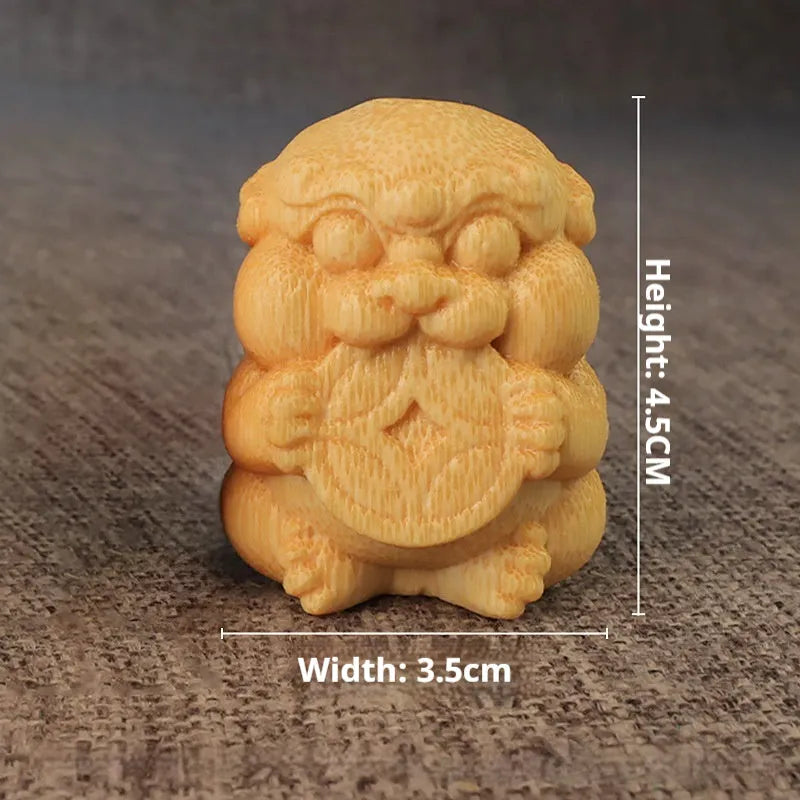 Solid bamboo carving ornament with Take Money design measuring 4.5cm high and 3.5cm diameter