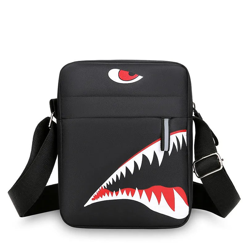 Men's small Oxford cloth crossbody bag with animal print pattern in black, grey, or green