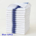 Twelve striped polyester cotton blended kitchen towels measuring 48x70cm in multiple colour options