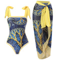 Women's retro one-piece swimsuit with chiffon skirt in floral pattern