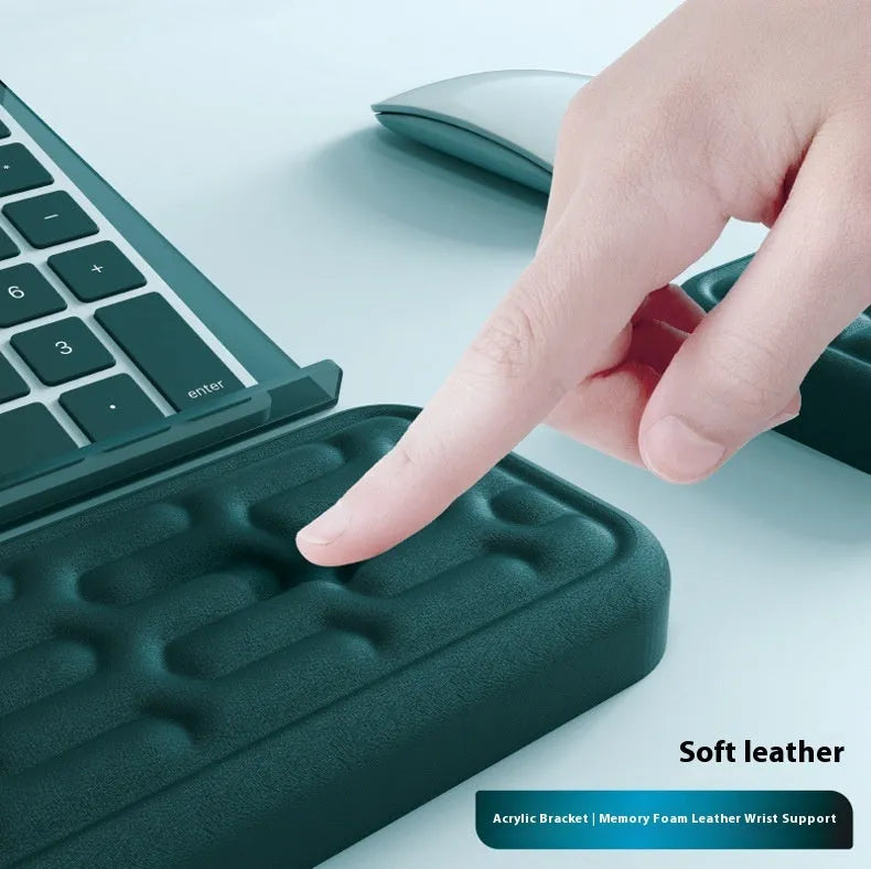 Double sided keyboard and mouse pad with thickened memory foam wrist rest in black resin with non-slip base