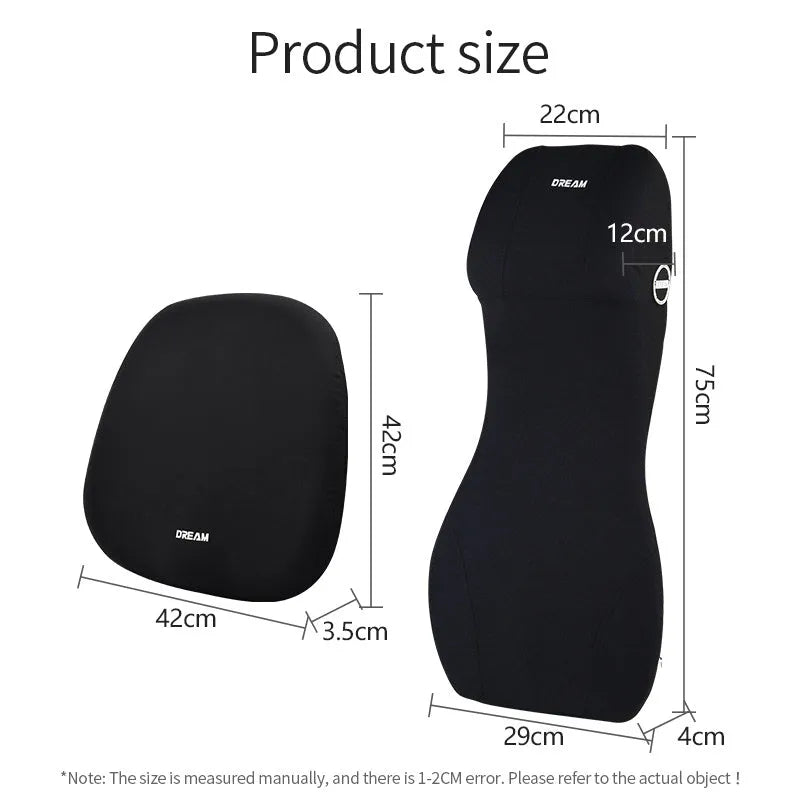 Automotive memory foam headrest and lumbar support cushion in multiple colour options