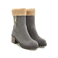 Snow boots in black, grey, green, or orange with a short plush lining and rubber insole