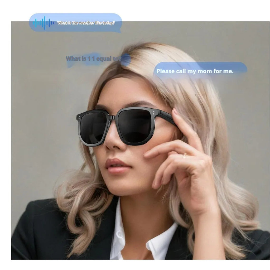 Black AI smart glasses with Bluetooth audio and touch control features