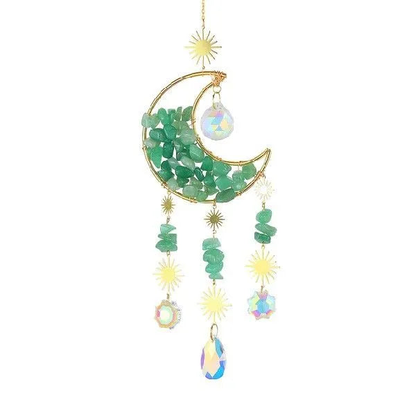Crystal moon pendant car accessory with 100mm diameter and 420mm hanging chain in five colour options