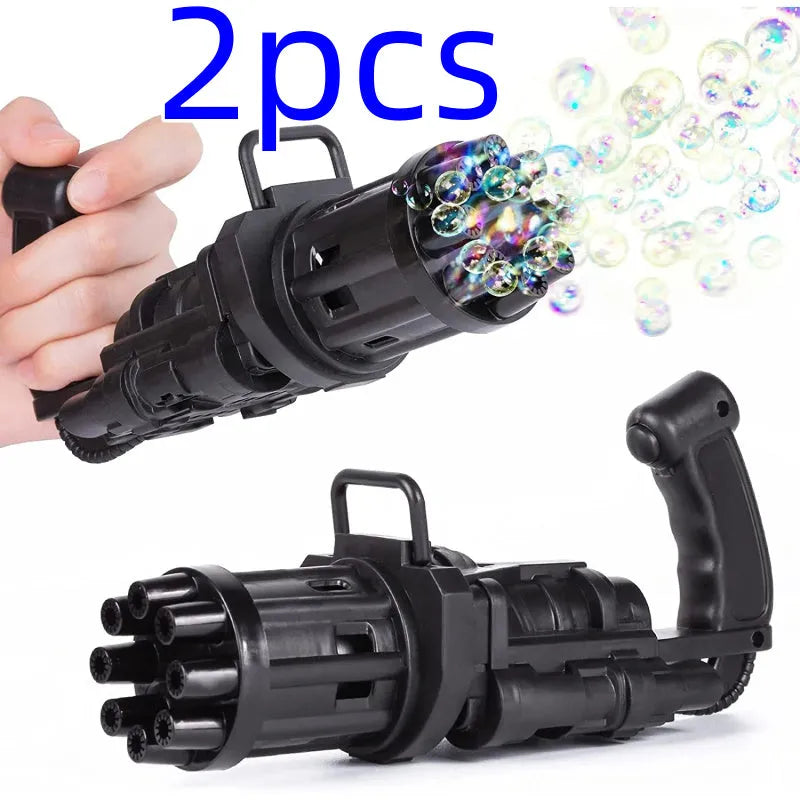 Kids bubble machine gun toy in pink, gold or black with battery compartment and removable bubble head