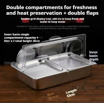 Stainless steel commercial dining plate display box with lid and multiple compartment configuration options