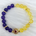 Handmade yellow and purple women's crystal bracelet with amethyst stones