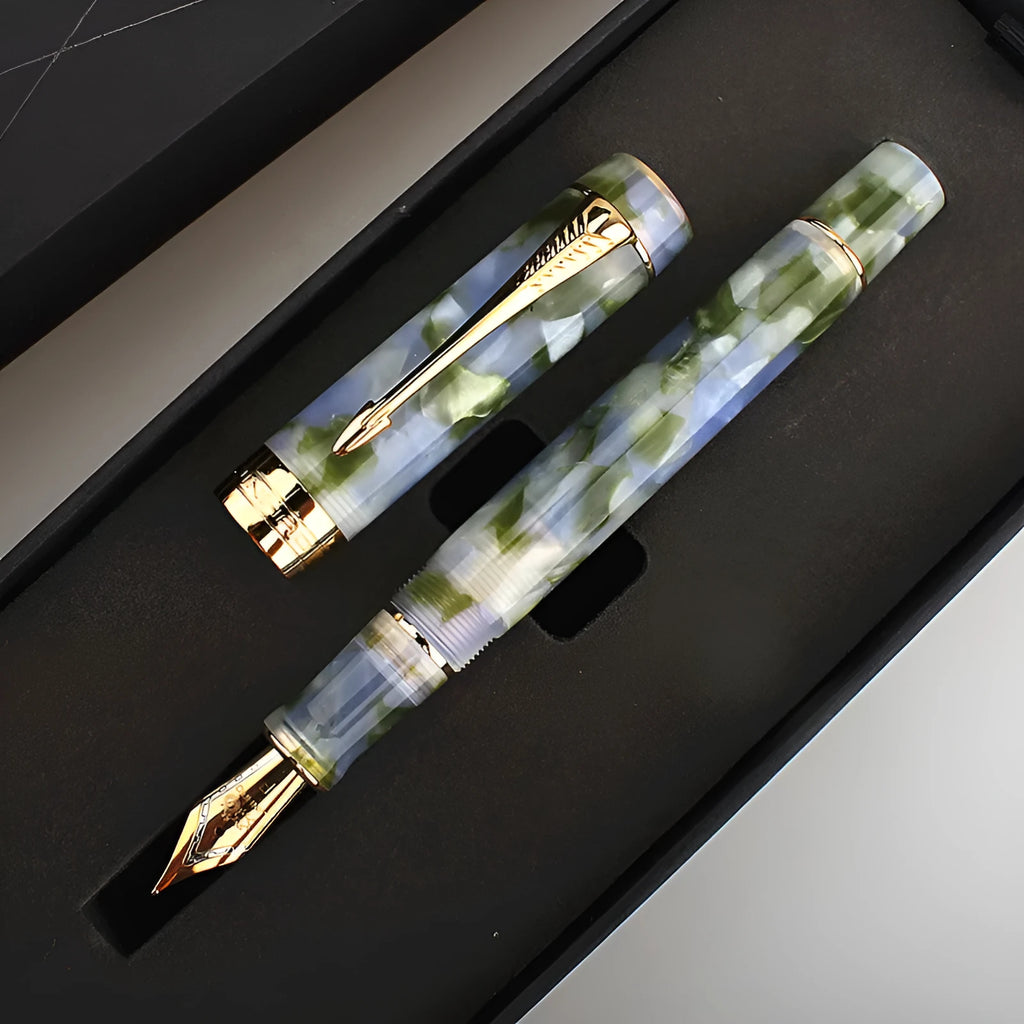 Deep bath green metal ballpoint pen showing three available tip size options