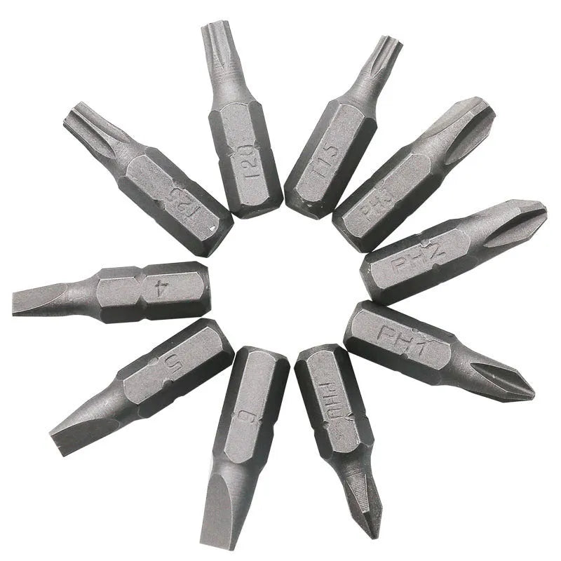 L-shaped double-headed socket wrench with ten drill bits on a white background