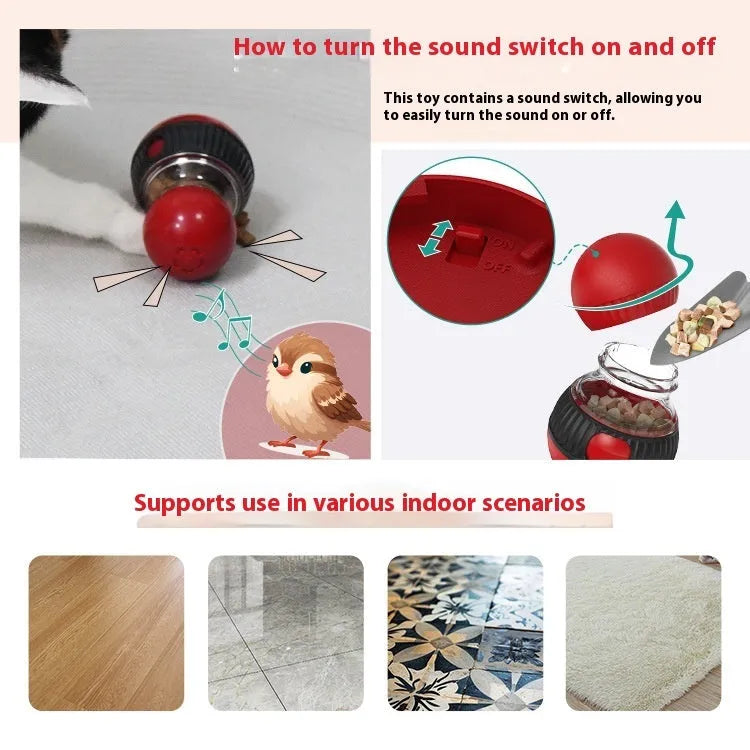 Rotating plastic cat toy with colourful super ball design and food dropping mechanism