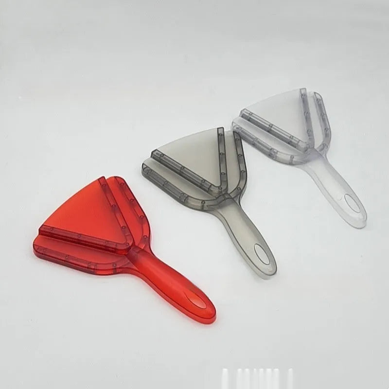 Red plastic can opener with telescopic bottle opener component extended for use