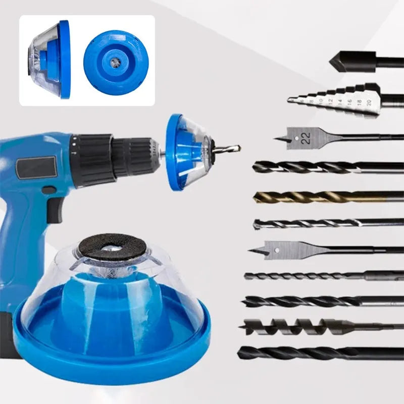 Blue bowl-shaped electric hammer dust cover accessory for capturing drill debris.
