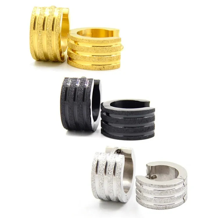 Korean style three-line frosted titanium steel earrings in geometric shape