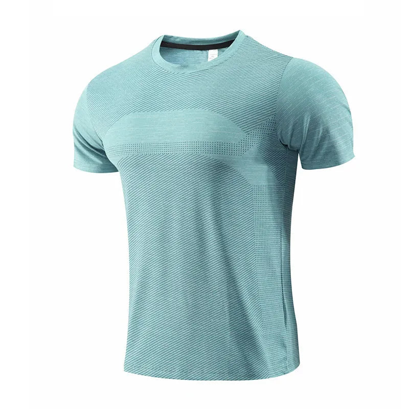 Short sleeved polyester spandex T-shirt for running and workouts in assorted colours.