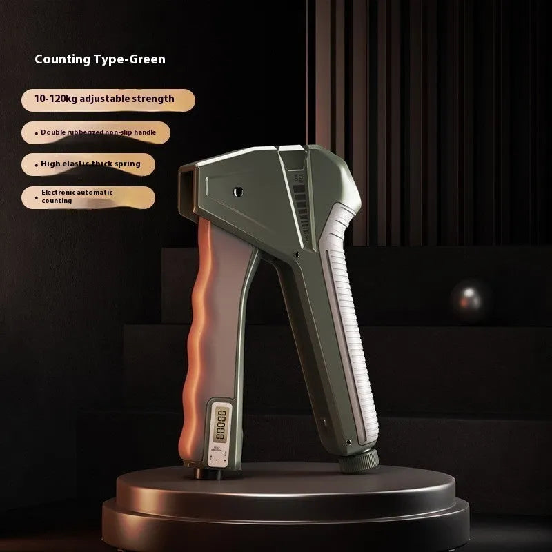 Adjustable hand gripper fitness equipment with mechanical counter on handle.