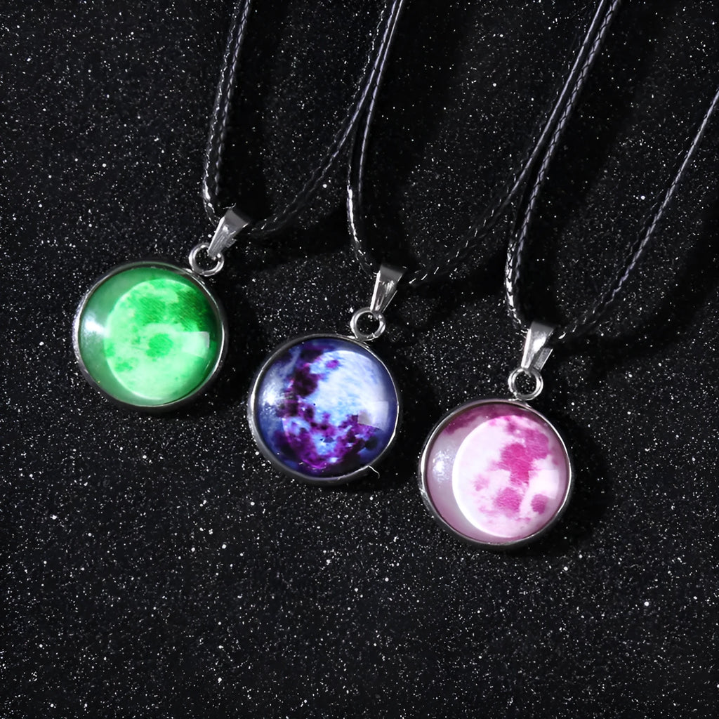 Luminous alloy necklace with a glass constellation pendant on an adjustable chain.
