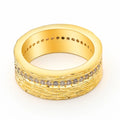 Gold geometric zircon ring for women on a white background, showing detailed metalwork and size options 6, 7, 8.