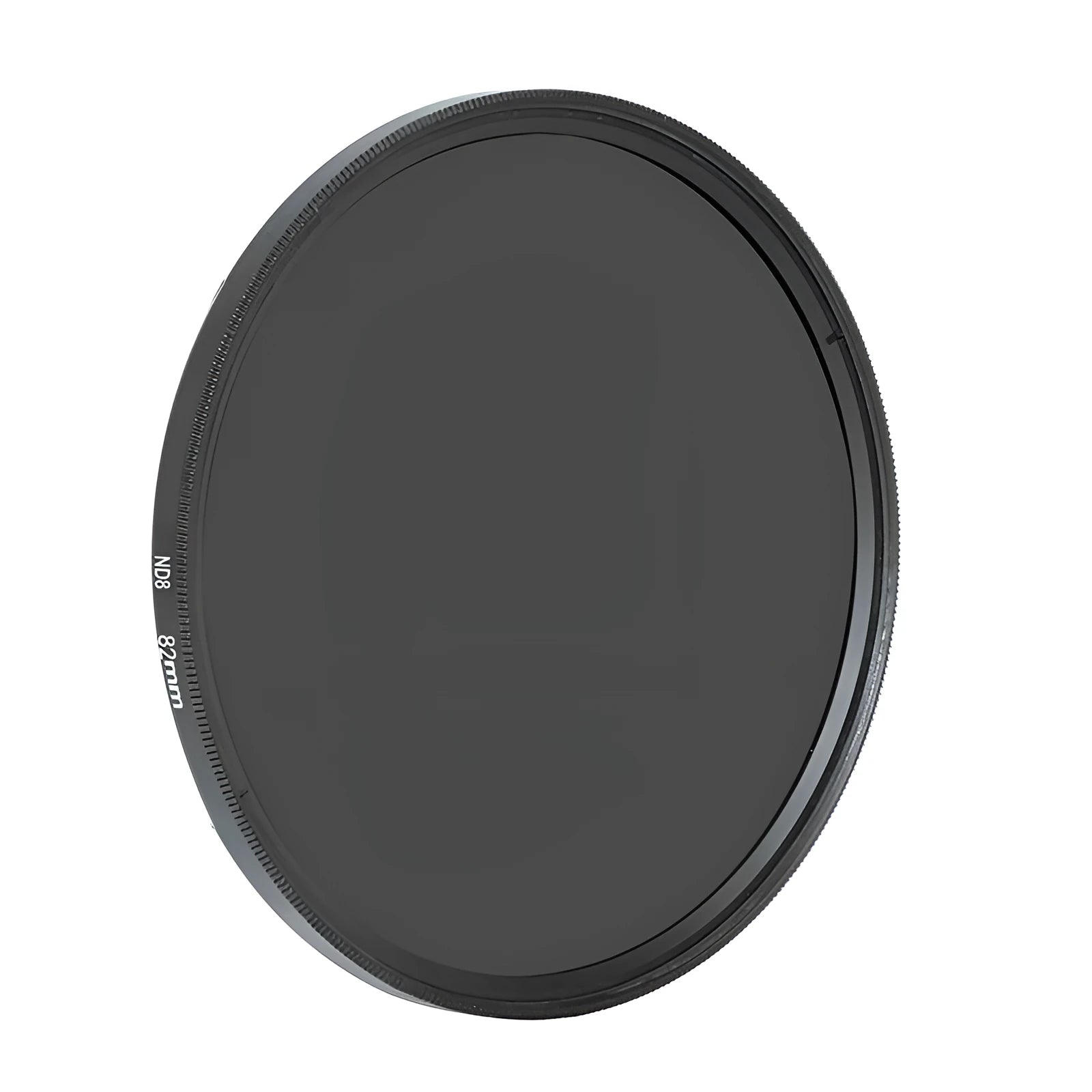 ND8 camera lens filter with silver aviation aluminium frame, showing front and side profile