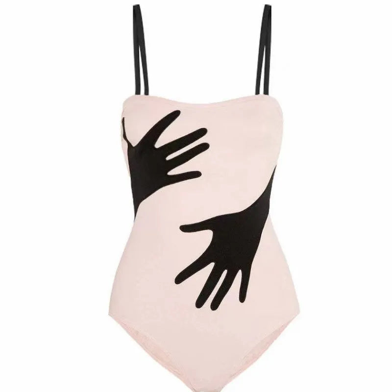 Women's one-piece bikini swimsuit with a gauze skirt in sizes S to XL.
