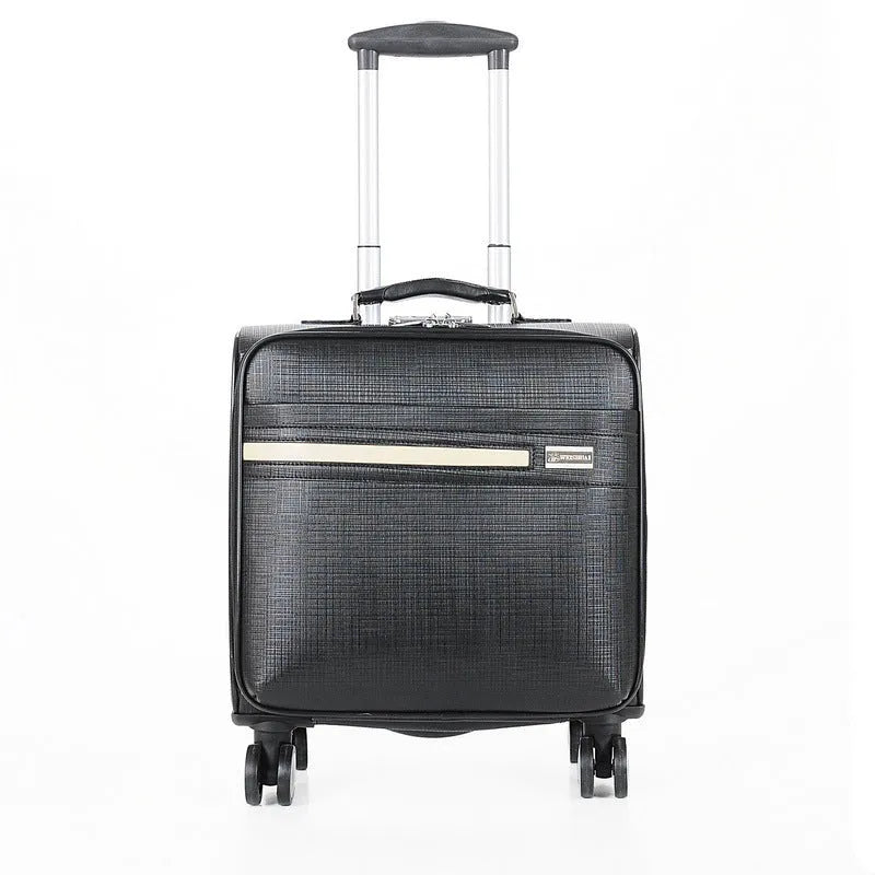Black PU leather business case with wheels and retractable handle
