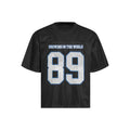 Loose-fit casual t-shirt with alphanumeric printing in black or white chemical fibre blend fabric