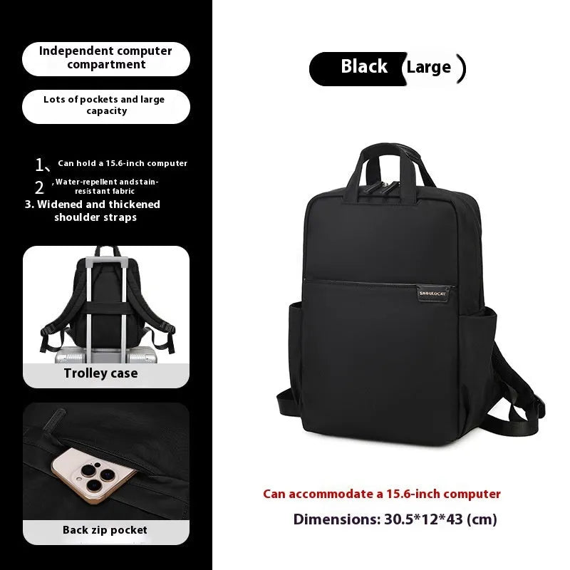 Women's canvas travel backpack in three sizes with multiple internal organisational compartments
