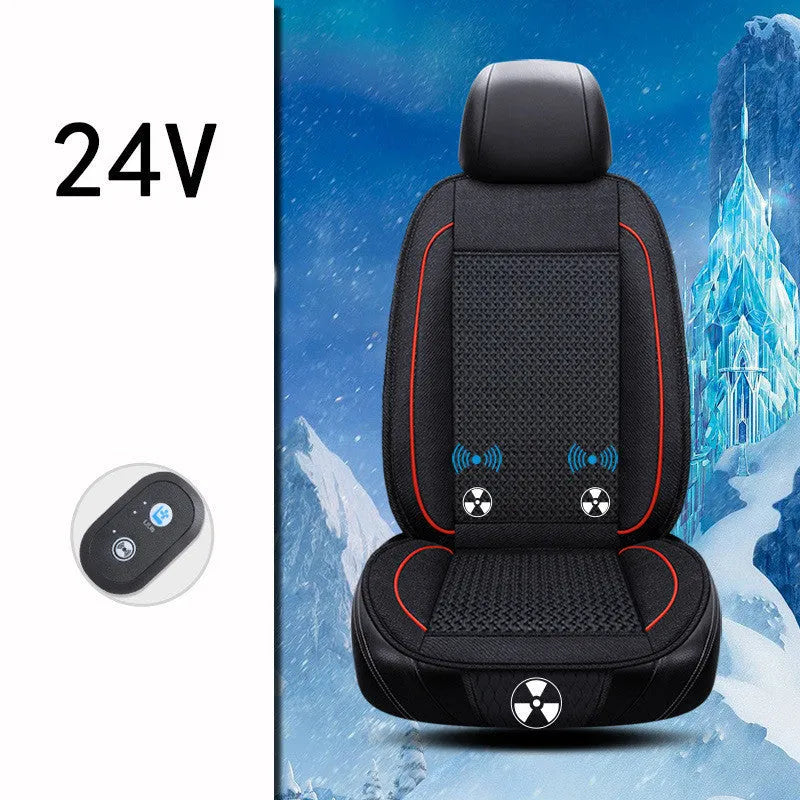 Black car ventilation seat cushion with massage function showing 60x60cm dimensions