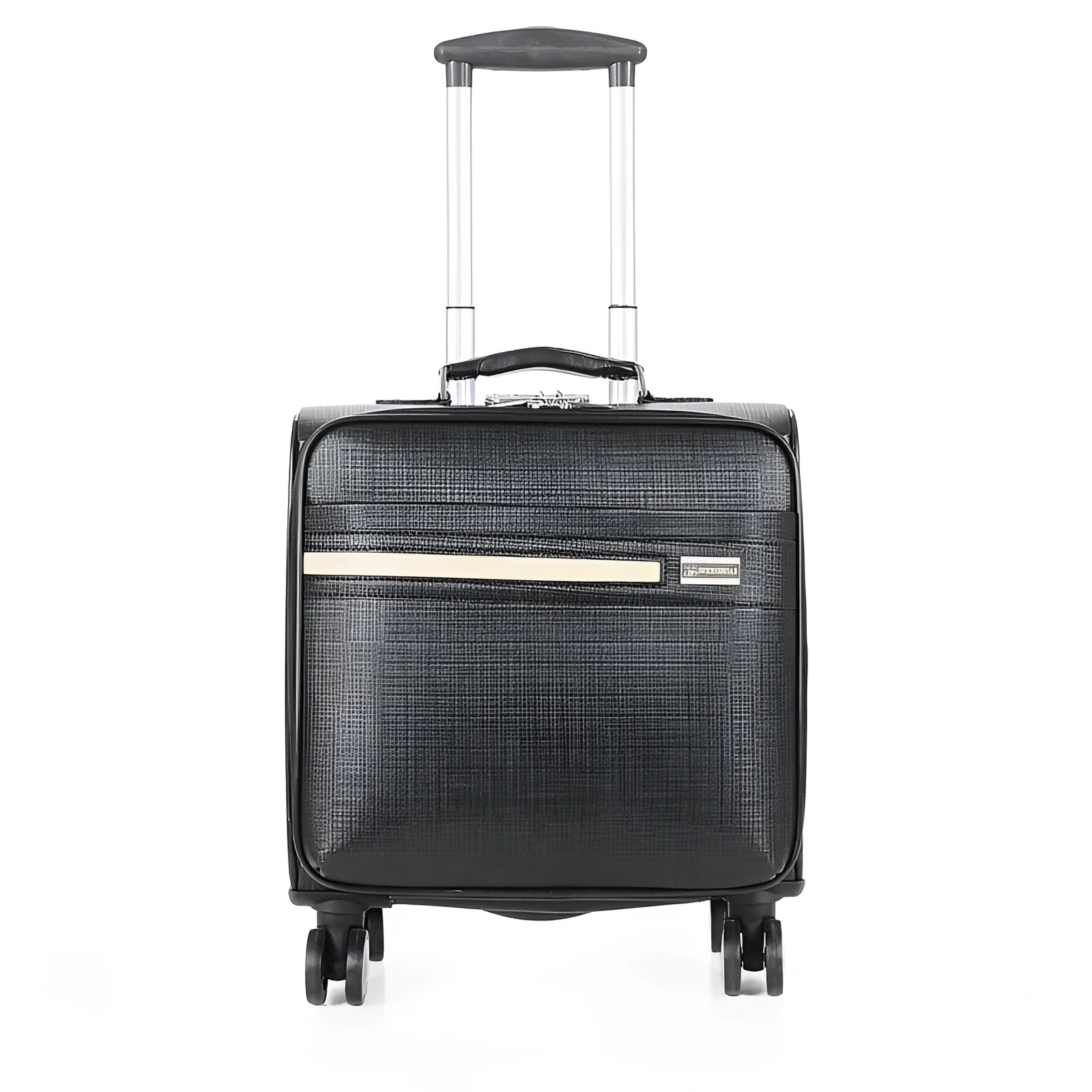 Black PU leather business case with wheels and retractable handle