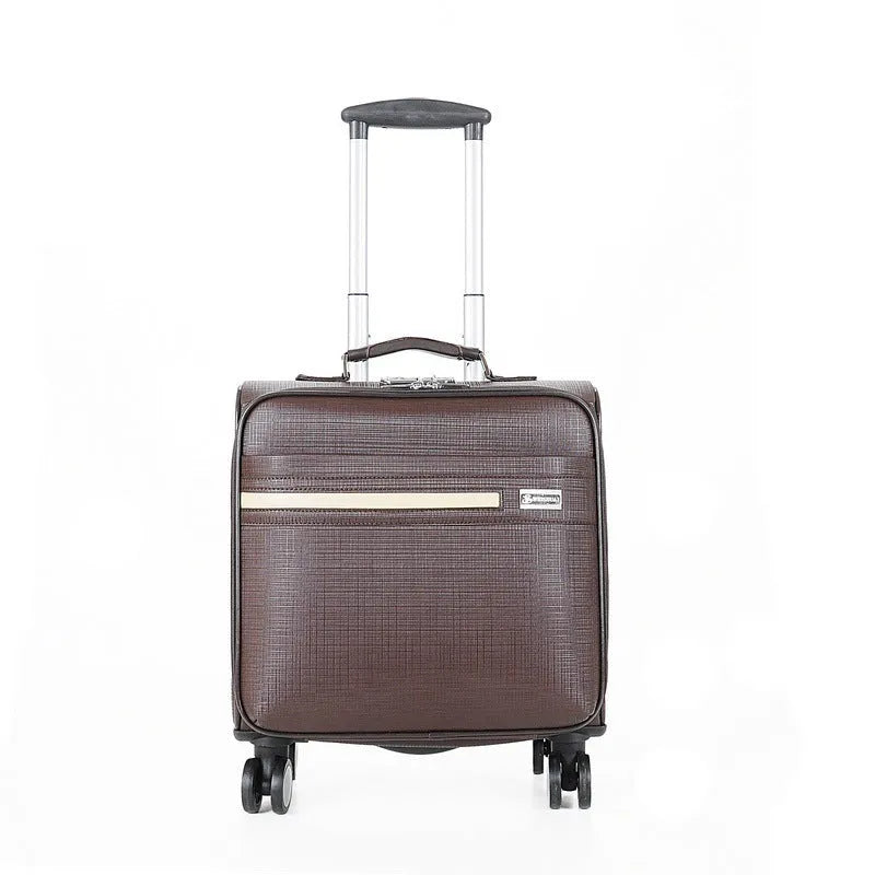 Black PU leather business case with wheels and retractable handle