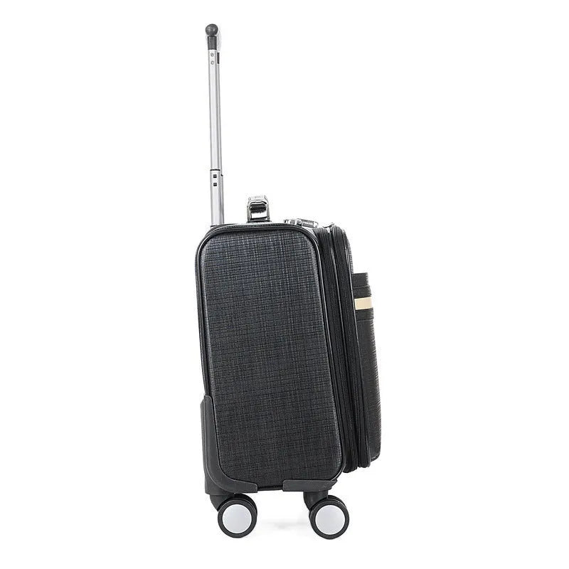 Black PU leather business case with wheels and retractable handle