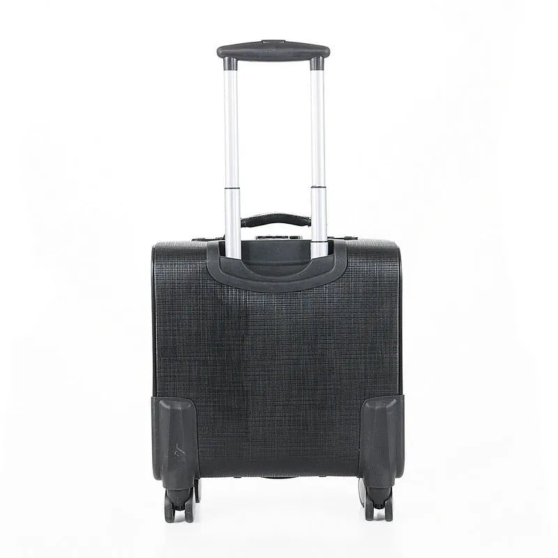 Black PU leather business case with wheels and retractable handle