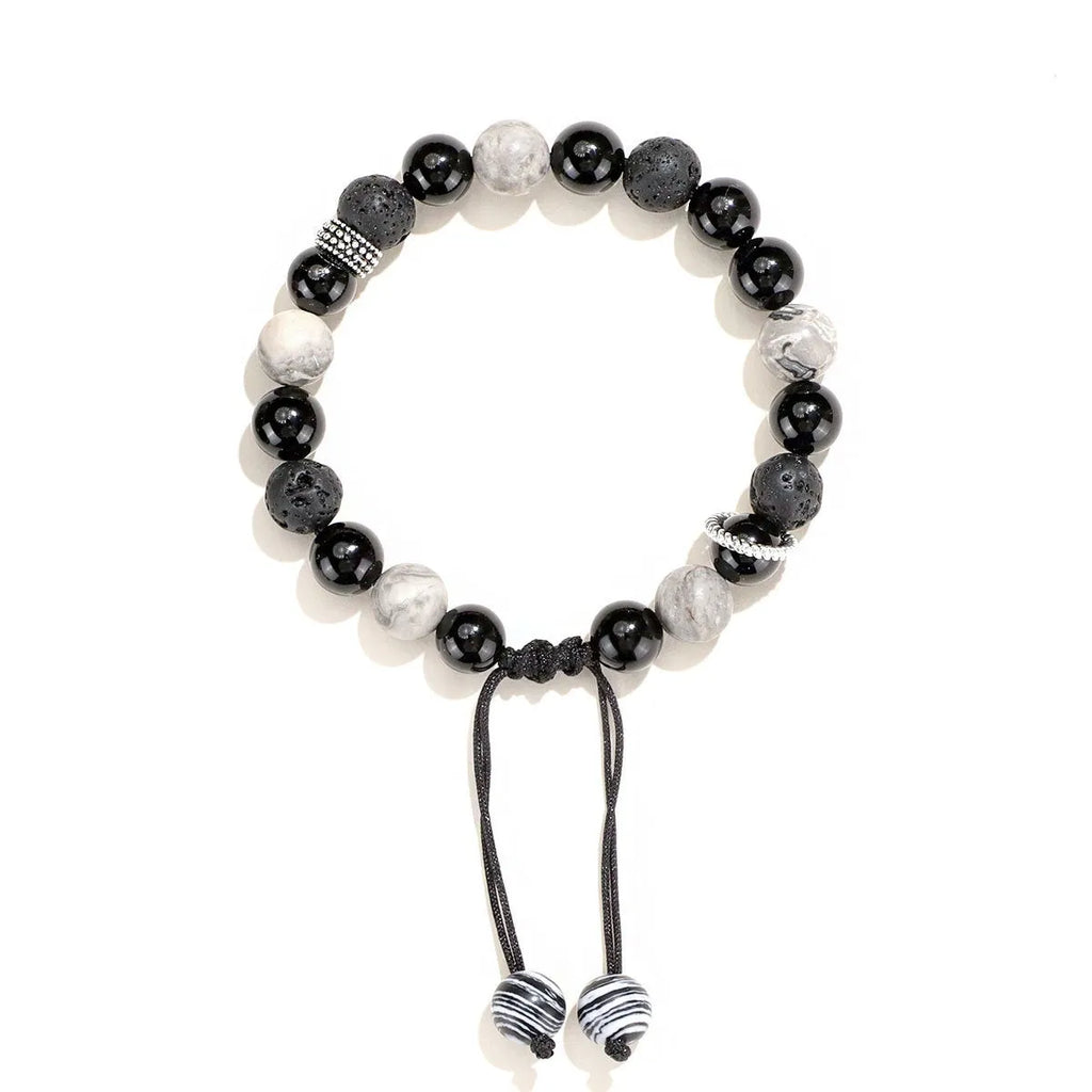 Black agate map stone diamond-shaped volcanic rock bracelet with electroplated finish.
