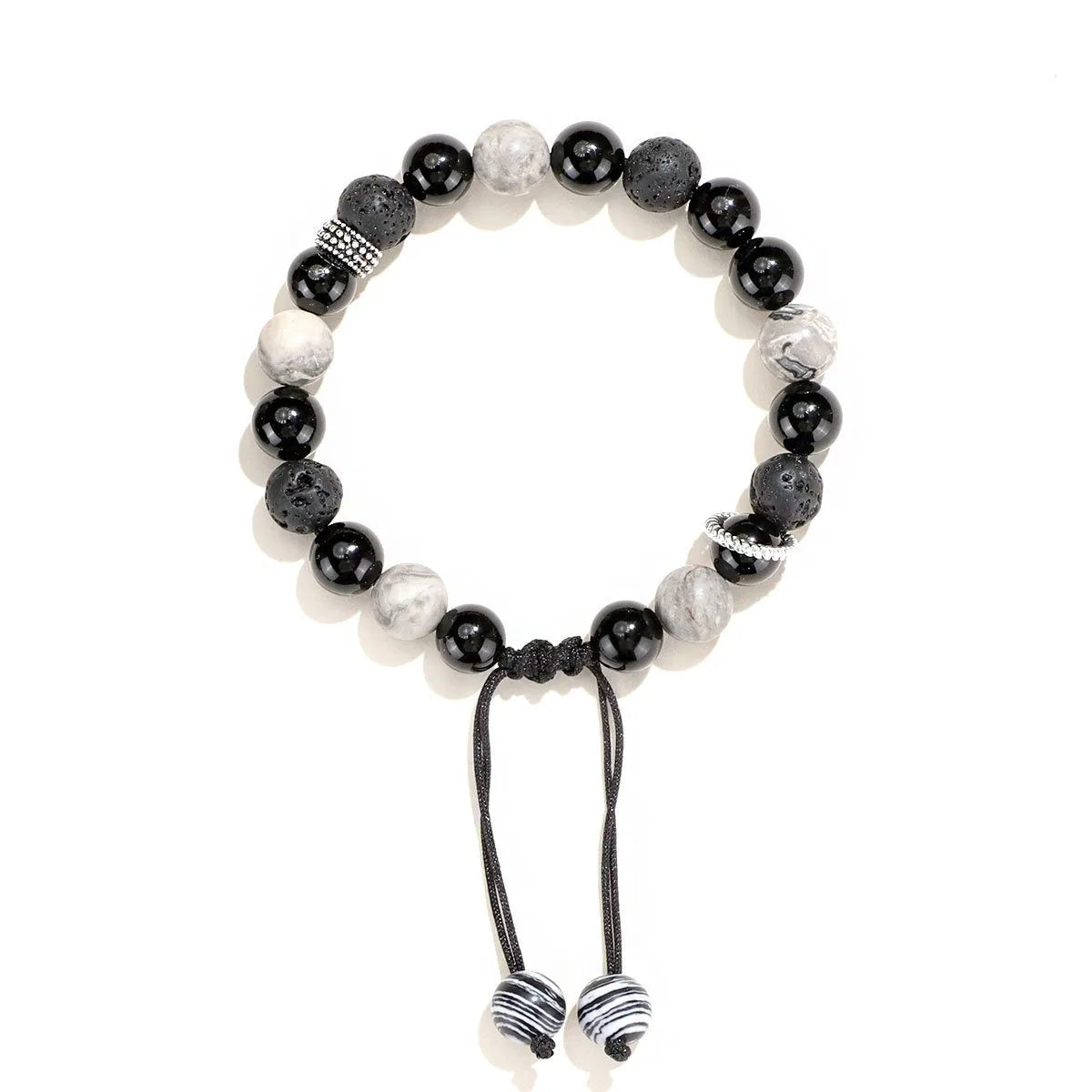 Black agate map stone diamond-shaped volcanic rock bracelet with electroplated finish.