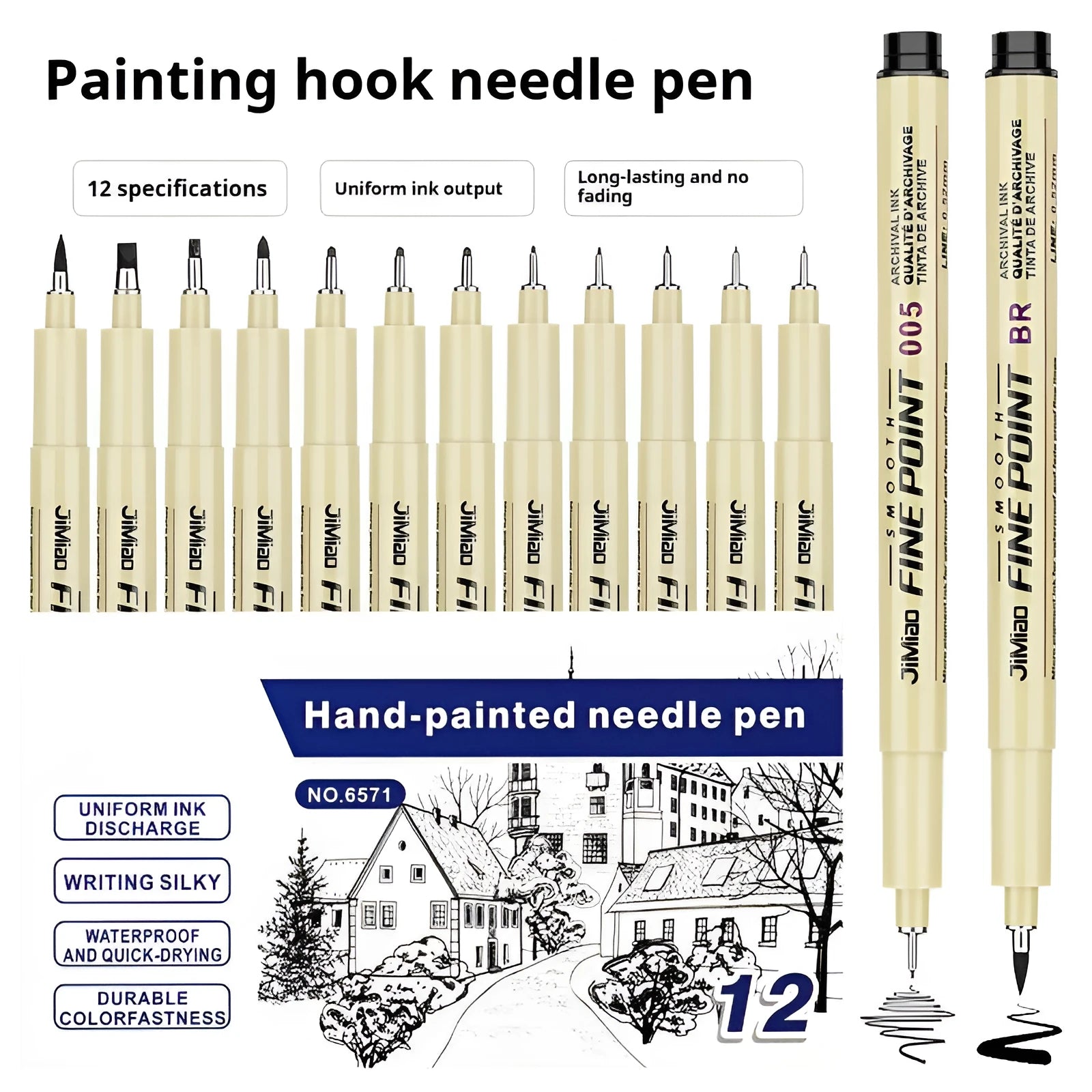 Black waterproof needle drawing pen with plastic shell measuring 133mm for sketching and writing