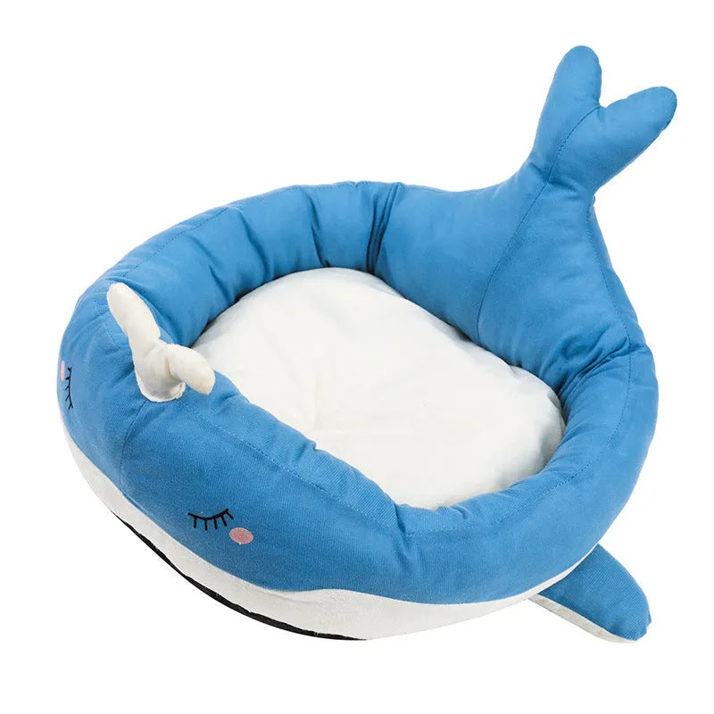 Duck shape soft polyester pet bed for small dogs and cats in blue or white colours