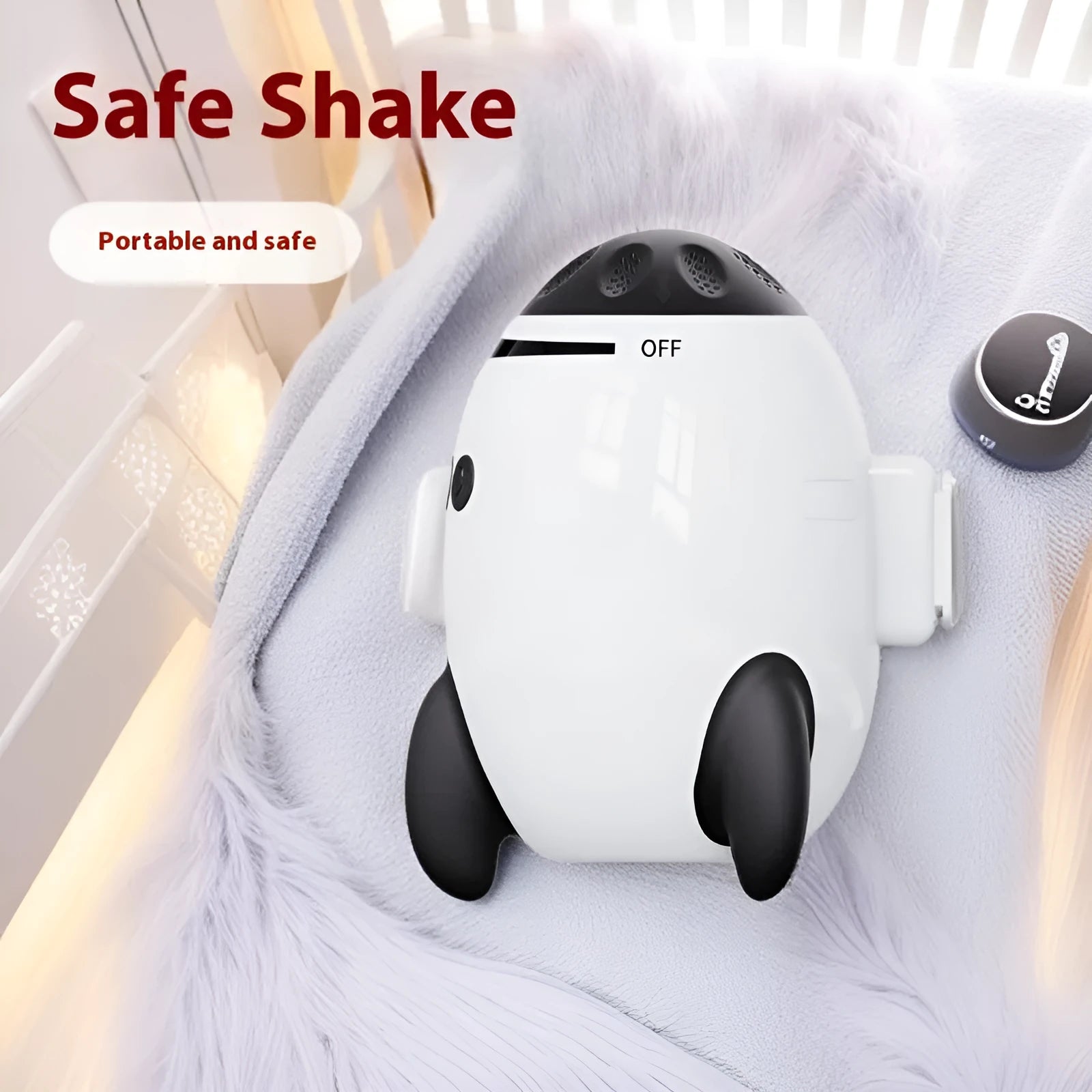 White ABS plastic baby stroller shaking device with automatic motion and Bluetooth connectivity