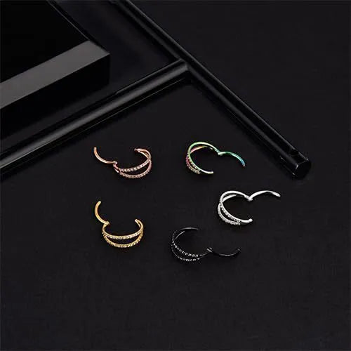 G23 titanium alloy lip nose ring with zircon diamond coating in steel colour and gold colour options