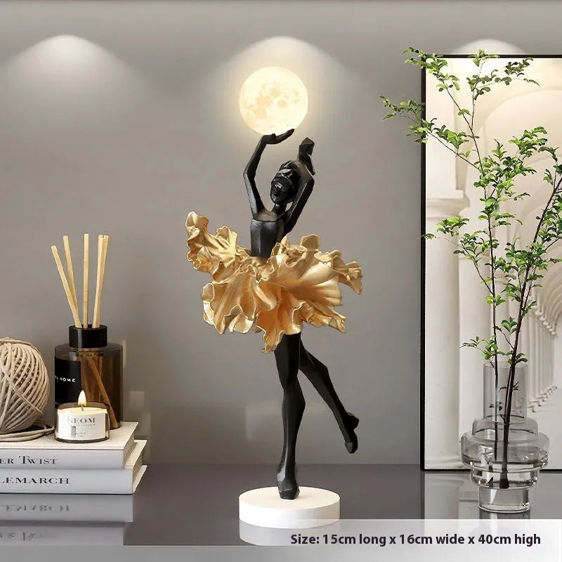 Art Girl modern USB night lamp in black gold, white, pink, or light blue resin finish.