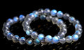 Natural cream body blue moonlight crystal bracelet with grinding treatment showing multiple size options