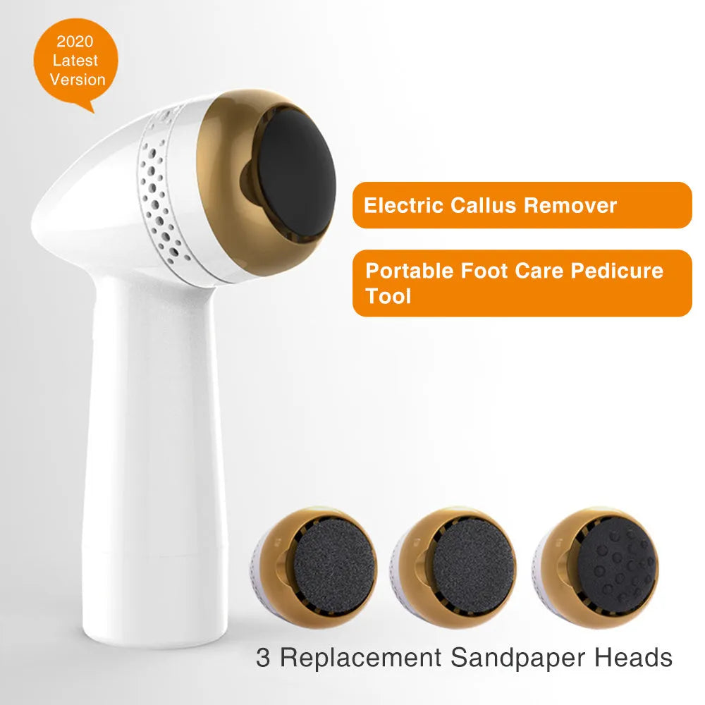 Electric foot grinder with quartz grinding head in gold, pink gold, and white silver colour options