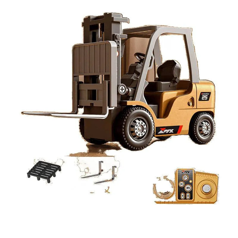 1:64 scale mini alloy forklift remote control toy with Bluetooth controller and cargo accessories