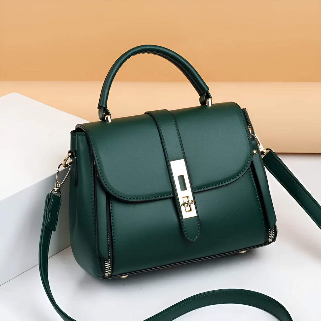 Women's soft leather messenger bag in black red green blue colours square vertical design
