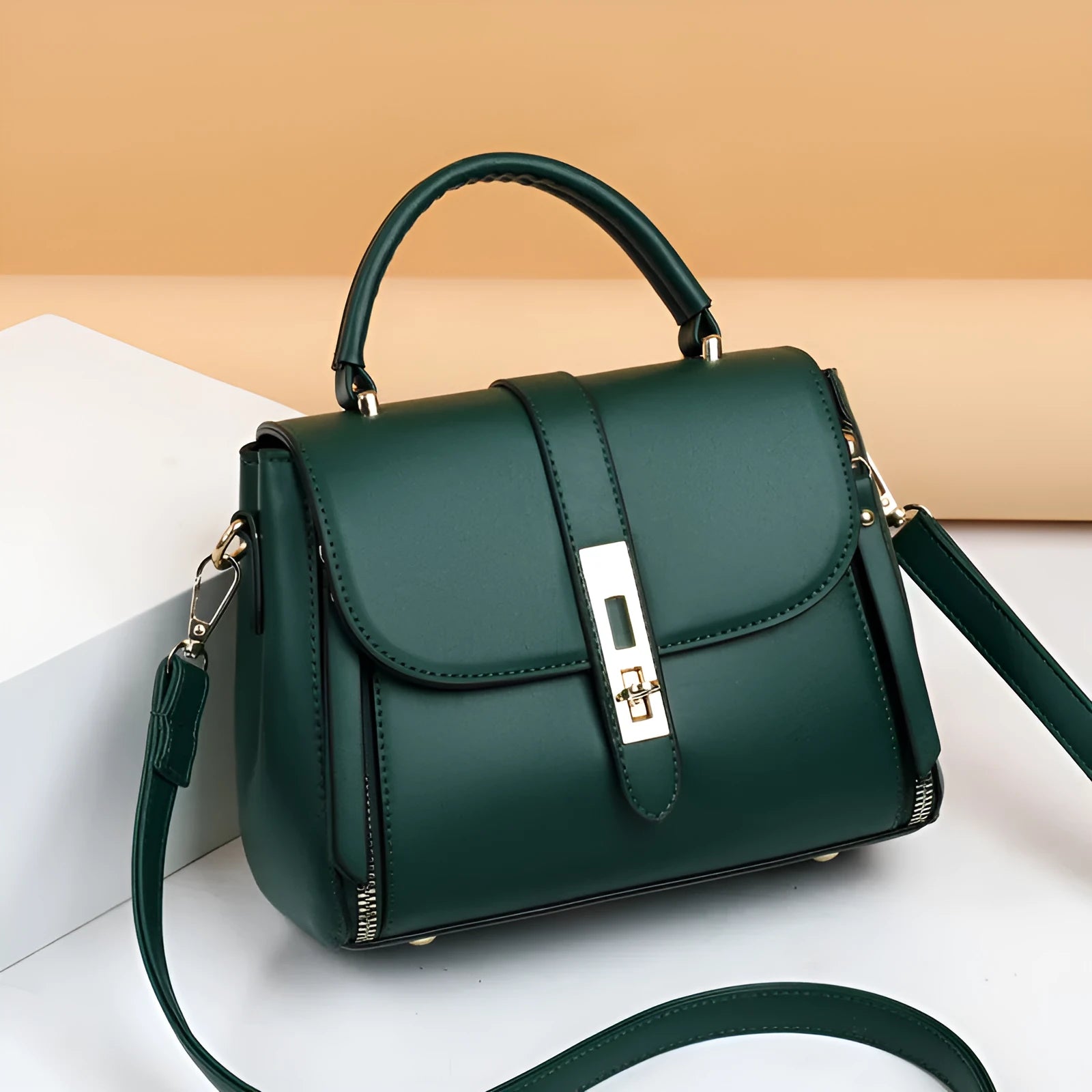 Women's soft leather messenger bag in black red green blue colours square vertical design