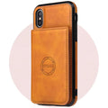 Imitation leather iPhone wallet case in black with card slots, shown on an iPhone 11.