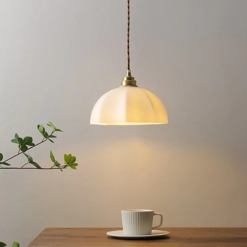 Small Chinese style droplight lamp with copper glass shade for bedside or dining room