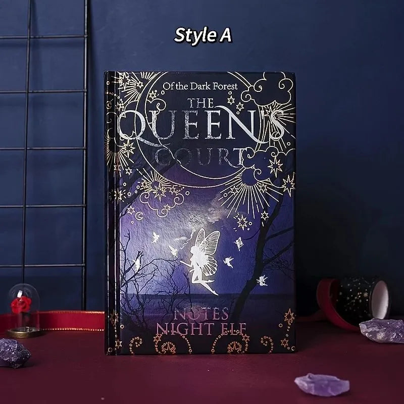 A5 hardcover luminous notebook with night elves design showing blue and purple colour options