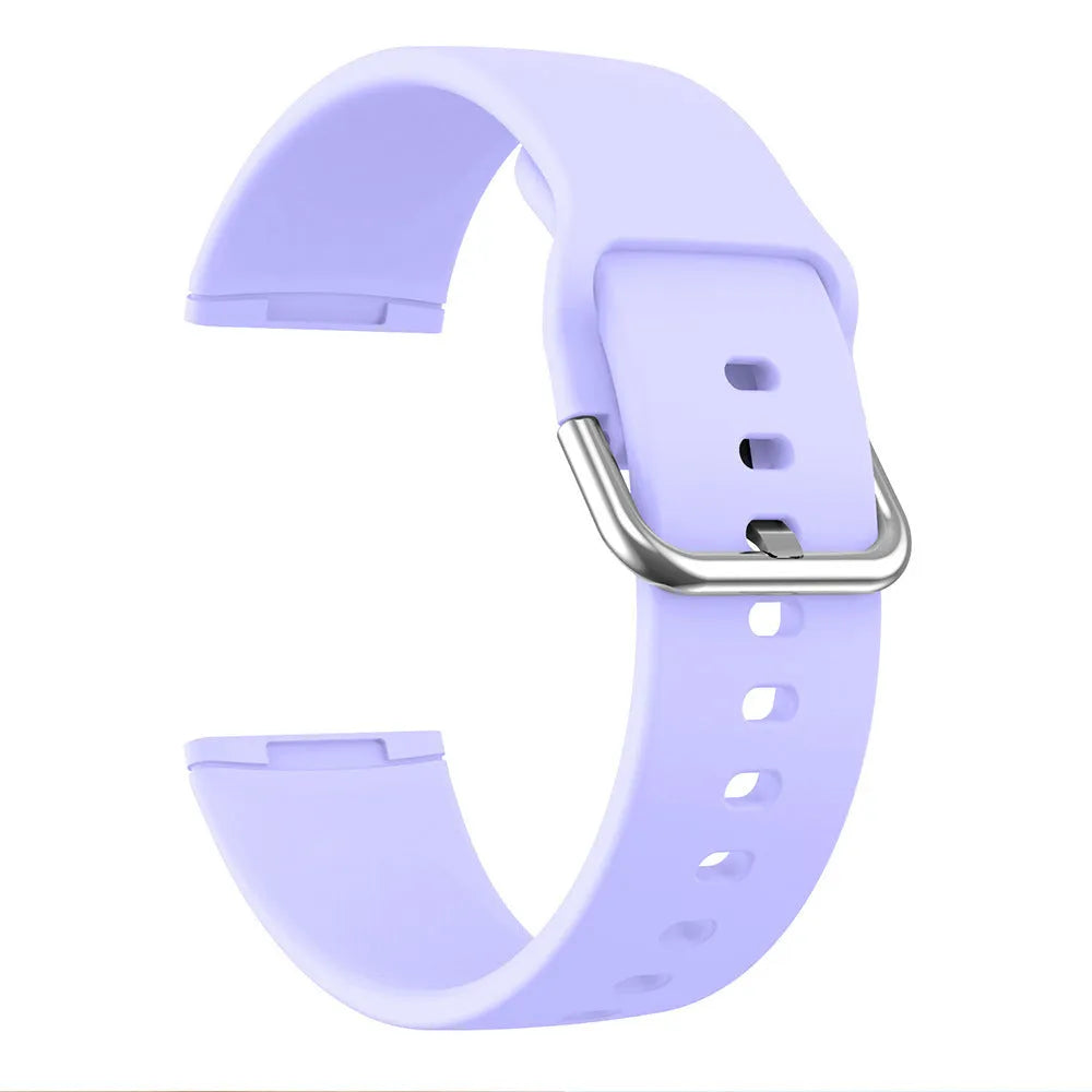 Solid colour silicone strap with silver buckle for Fitbit Versa 3 and Sense 2 smartwatches