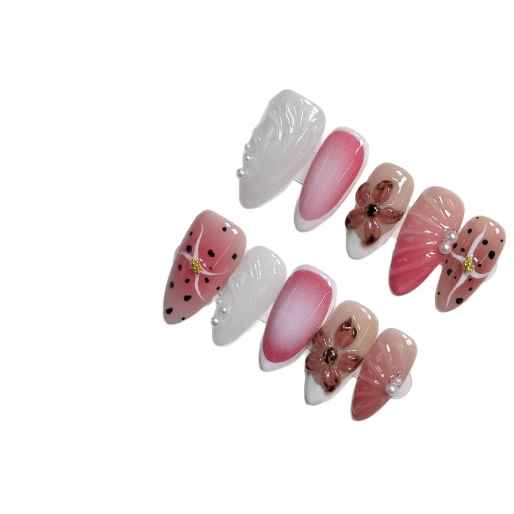 3D carved nail beauty patches with hand-painted embossed candy designs for almond nails