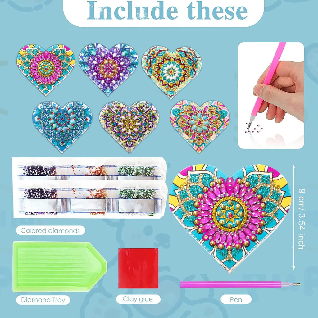 Six handmade PU leather bookmarks with stick-on crystal and flower decorations in a modern style.